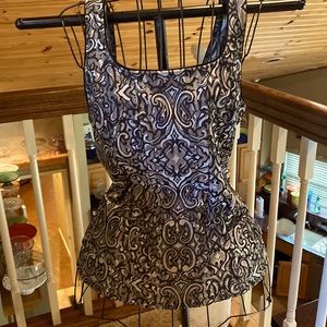 White House Black Market Black and White Patterned Tank Top